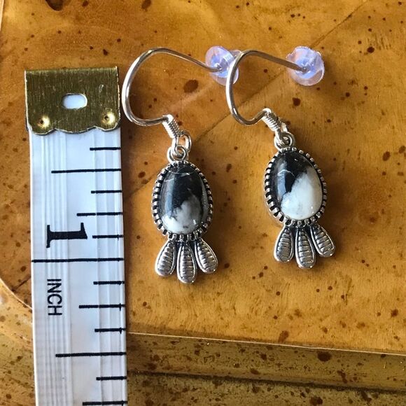Natural White Buffalo Sterling Silver Feather Earrings - Picture 3 of 8